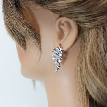 Swarovski Crystal Flower Leaves Earrings, Bridal Jewelry, Bridal Earrings, Crystal Bridal Earrings, Statement Earrings Cz